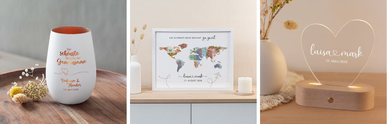 Hochzeitsgeschenke mit Platz für Glückwünsche