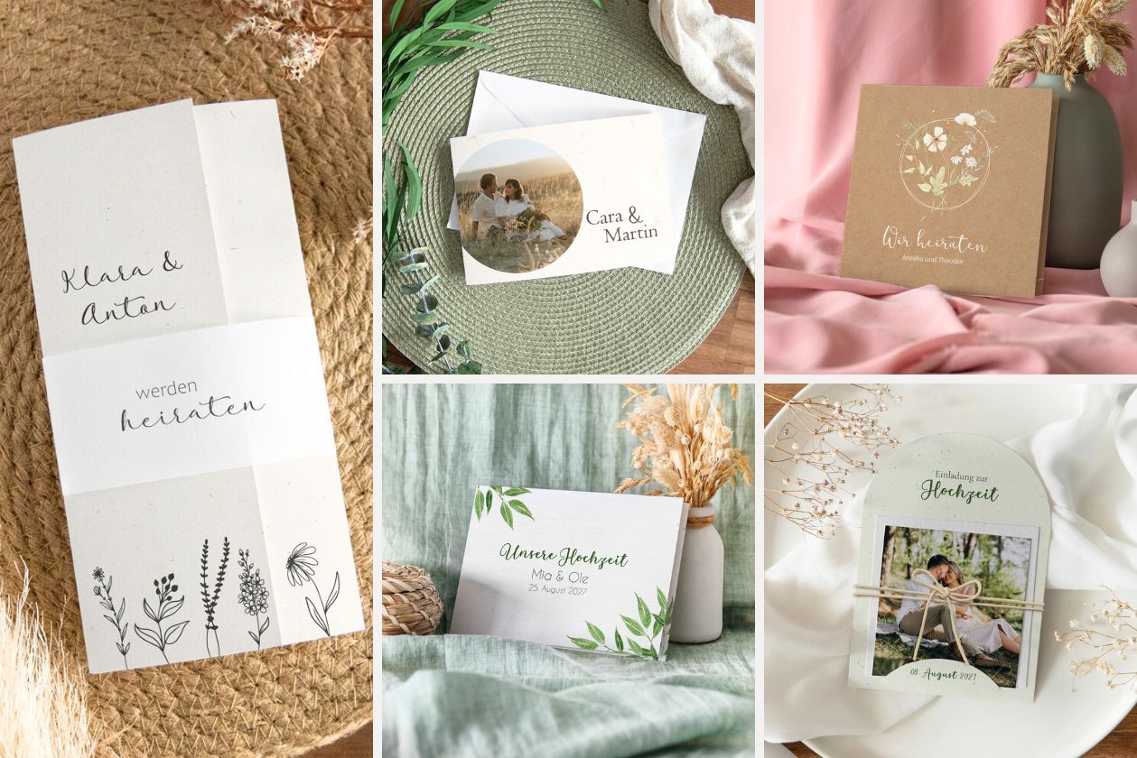 Schon mit der Wahl der richtigen Hochzeitseinladungen könnt Ihr zeigen, dass Ihr eine Green Wedding plant