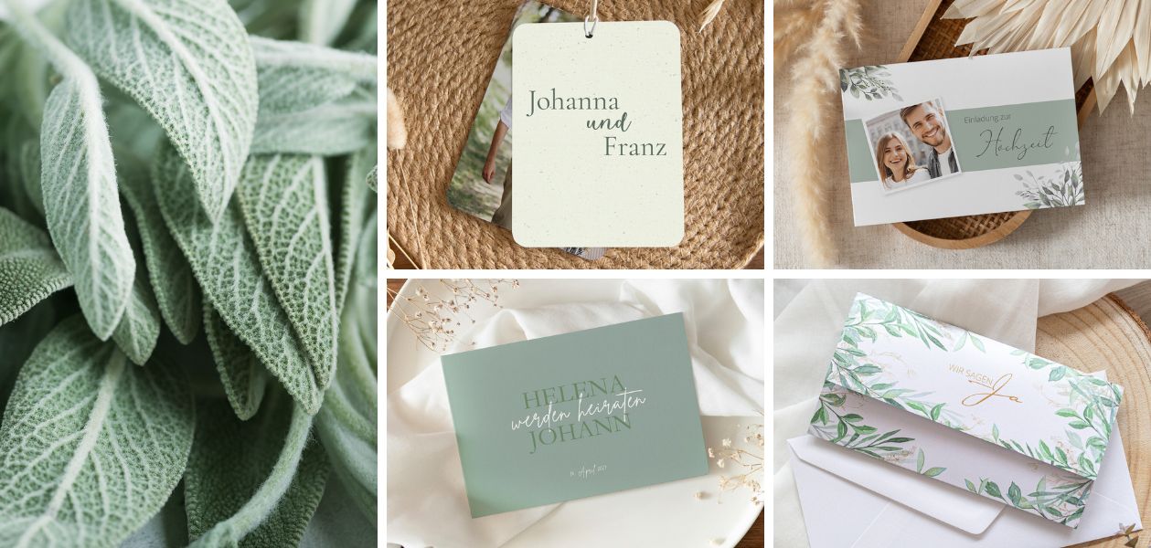 Salbei Grün sorgt für einen modernen und edlen Look Eurer Hochzeitskarten