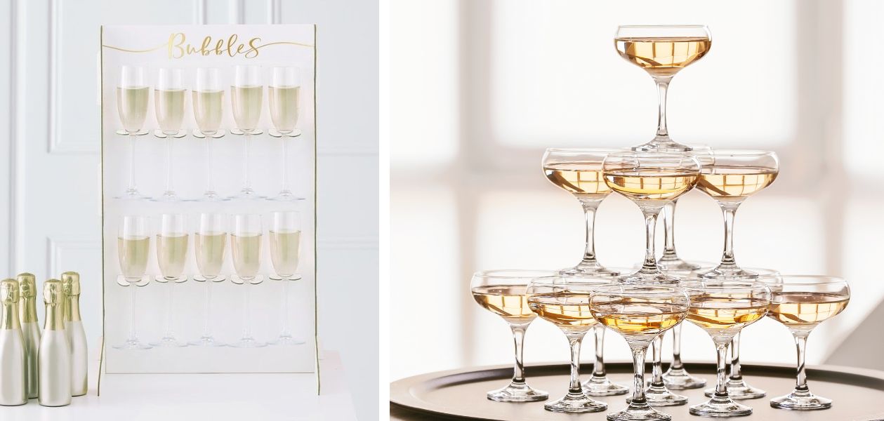 Champagner Türme und Sekt Walls sind ein beliebter Hochzeitstrend 2024