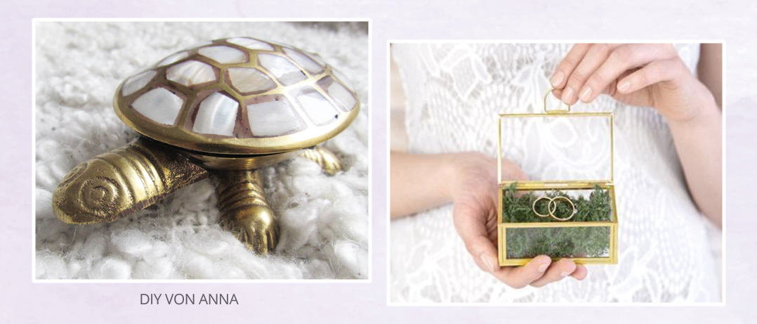 Goldene Glasschatulle als Ringbox zur Hochzeit