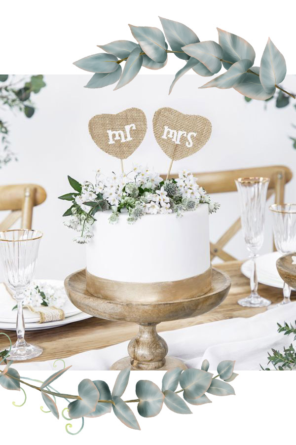 Caketopper aus Jute zur Scheunenhochzeit