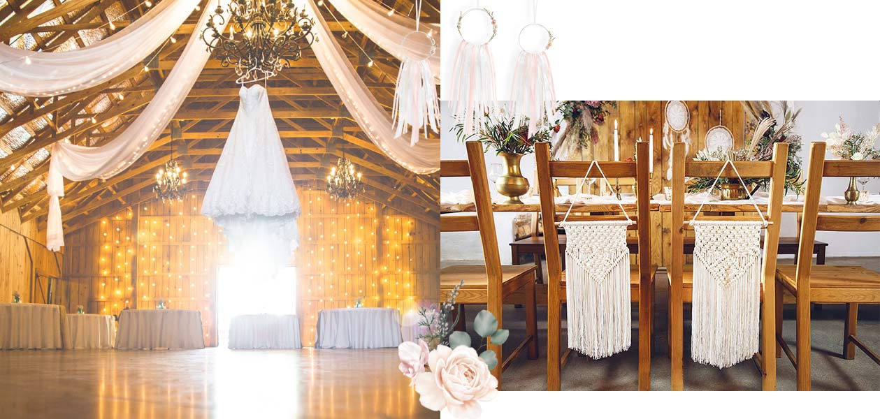 Makramee Wandbehänge für die Scheunenhochzeit im Boho-Stil