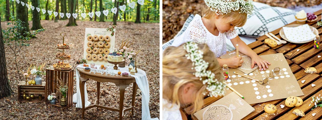 Sweet Bar und Spielesammlung für die Scheunenhochzeit