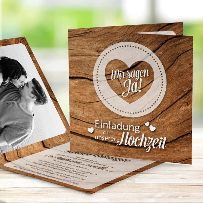 Einladungskarte Hochzeit Woodflair mit Holz-Optik