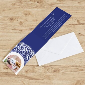 Einladungskarte Hochzeit Spitzentraum dunkelblau