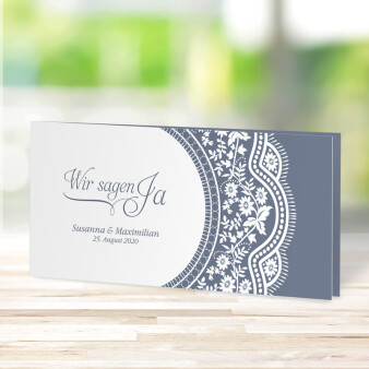 Einladungskarte Hochzeit Spitzentraum grau-blau