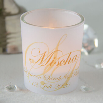 Tischkarte Hochzeit Windlicht Initialen inkl. Glas