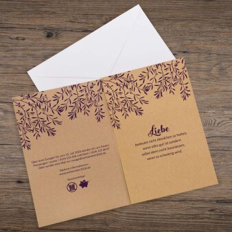 Hochzeitseinladung Kraftpapierliebe lila