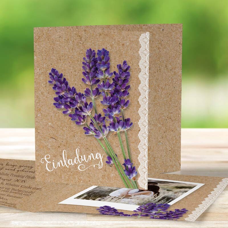 Einladungskarte Hochzeit Vintage Lavendel