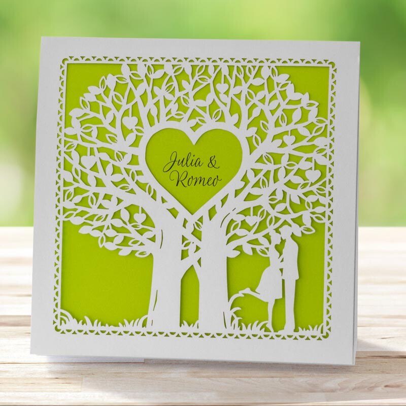 Einladungskarte Hochzeit Liebesbaum grün
