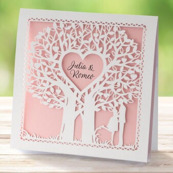 Einladungskarte Hochzeit Liebesbaum rosa
