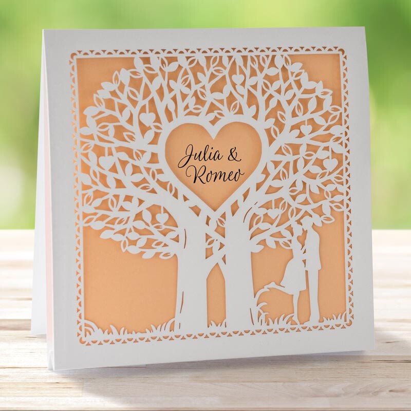 Einladungskarte Hochzeit Liebesbaum apricot
