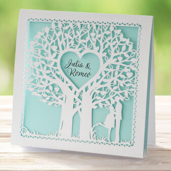 Einladungskarte Hochzeit Liebesbaum blau