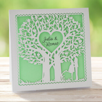 Einladungskarte Hochzeit Liebesbaum mint