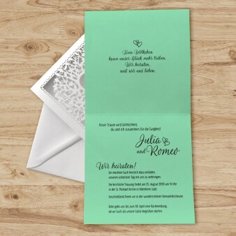 Einladungskarte Hochzeit Liebesbaum mint