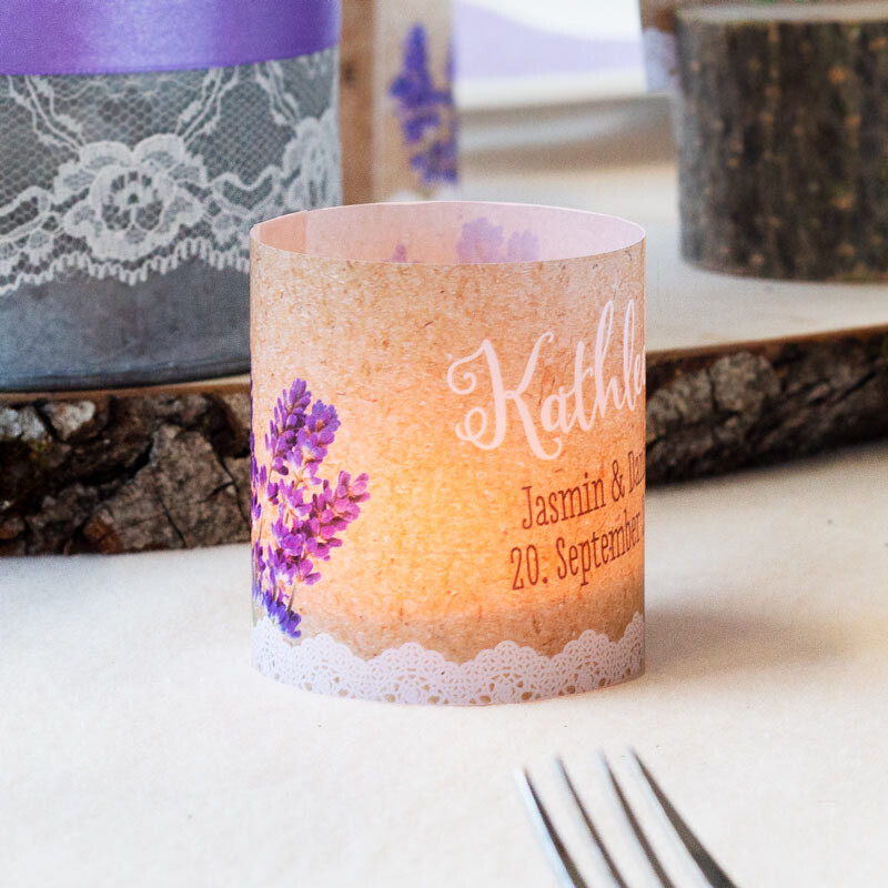 Gastgeschenk Windlicht mit Duftkerze Vintage Lavendel