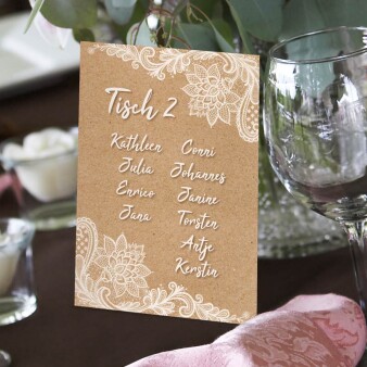 Tischplan Hochzeit "Vintage mit Spitze" inkl. Personalisierung