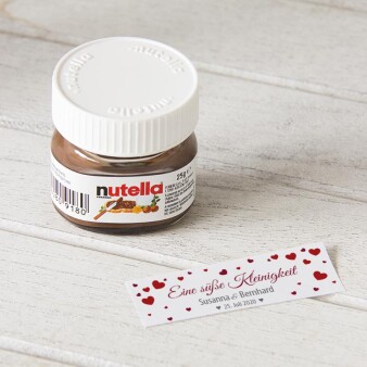 Gastgeschenk Mini Nutella Glas mit Aufkleber Herzregen