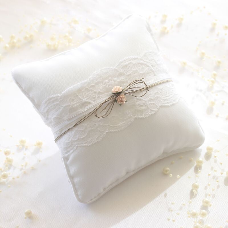 Ringkissen Elegante weiße Bowknot künstliche Blume Ehering Kissen Kissen Hochzeit Zubehör 