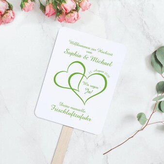 Fächer Hochzeit "Zwei Herzen" Grün inkl. Personalisierung