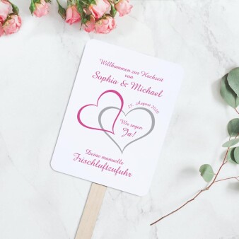 Fächer Hochzeit "Zwei Herzen" Pink-Silber inkl. Personalisierung