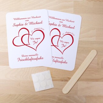 Fächer Hochzeit "Zwei Herzen" Pink-Silber inkl. Personalisierung