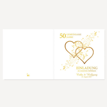 Einladungskarte Goldene Hochzeit Goldene Herzen