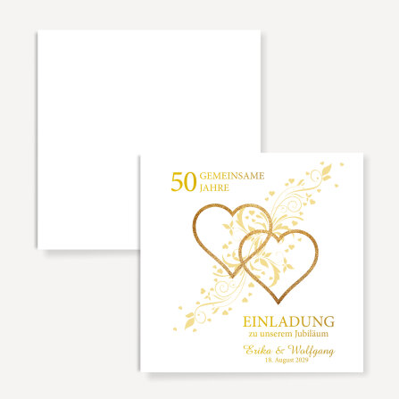 Einladungskarte Goldene Hochzeit Goldene Herzen