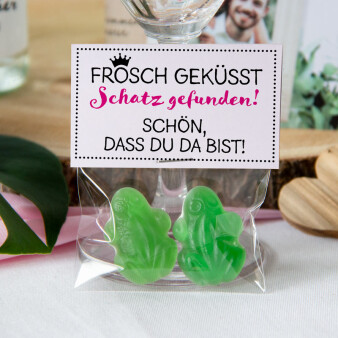 Gastgeschenk Geschenktüte transparent mit Etikett Frosch geküsst