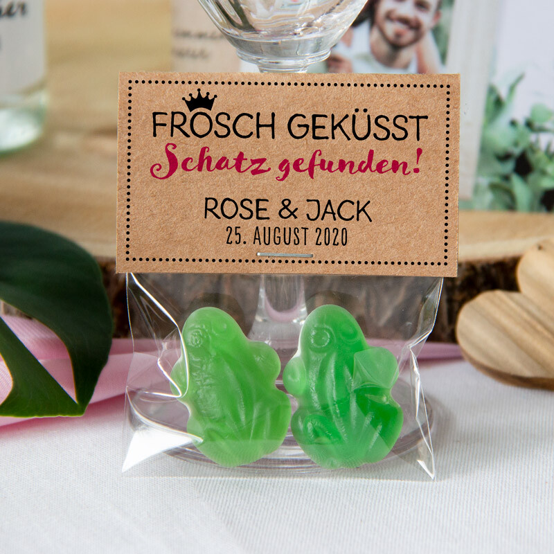 Gastgeschenk Tüte transparent mit Kraft Etikett Frosch geküsst 