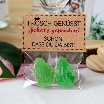 Gastgeschenk Tüte transparent mit Kraft Etikett Frosch geküsst 