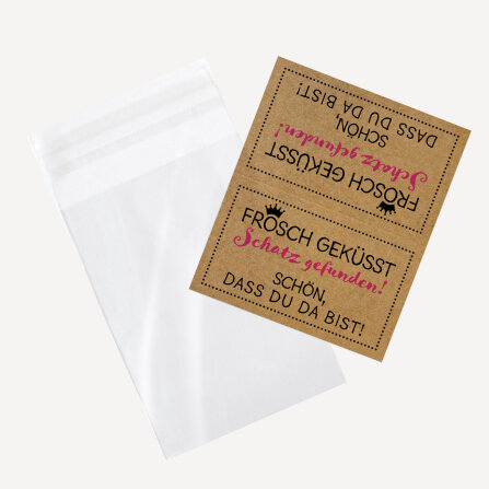 Gastgeschenk Geschenktüte transparent mit Kraft Etikett "Frosch geküsst" - Schön, dass Du da bist!