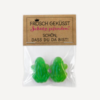 Gastgeschenk Geschenktüte transparent mit Kraft Etikett "Frosch geküsst" - Schön, dass Du da bist!