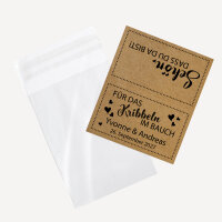 Gastgeschenk Tüte transparent mit Kraft Etikett "Kribbeln im Bauch" inkl. Personalisierung