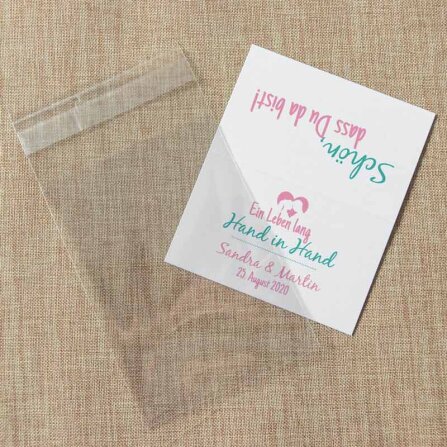 Gastgeschenk Tüte transparent mit Etikett "Hand...