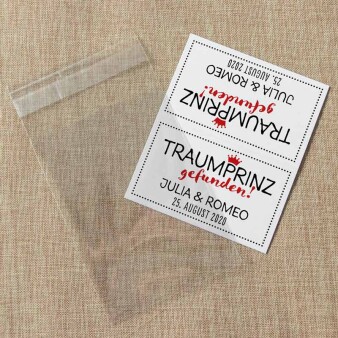 Gastgeschenk Geschenktüte transparent mit Etikett "Traumprinz"