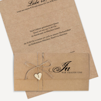 Einladungskarte Hochzeit Kraftkarton mit Herz