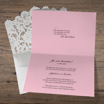 Hochzeitseinladung Pocketfold Spitze rosa