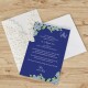 Hochzeitseinladung zarter Schmetterling Royalblau mit Blümchen