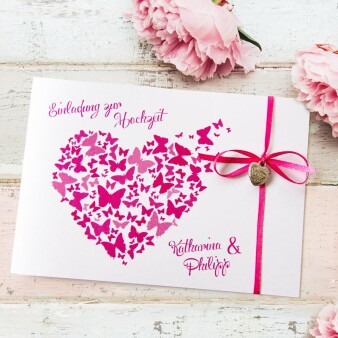 Hochzeitseinladung "Herziger Schmetterling" pink