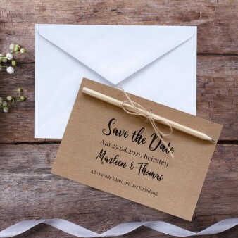 Save the Date Karte Hochzeit mit Bleistift Kraftpapier