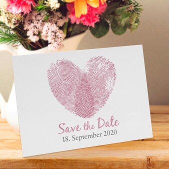 Save the Date Karte Hochzeit "Fingerabdrücke" Rosa online selbst gestalten