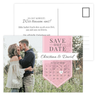 Save the Date Postkarte mit Foto Rosa online selbst...