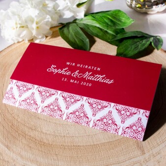 Einladungskarte Hochzeit "Eleganter Liebesbrief" bordeaux Muster/ohne Textdruck