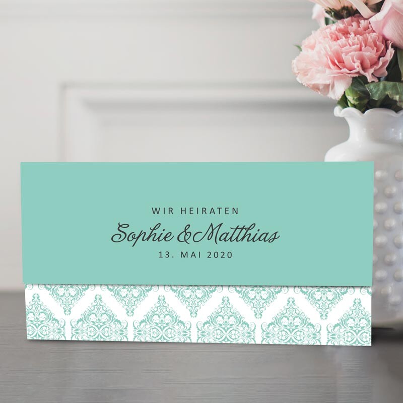 Einladungskarte Hochzeit Eleganter Liebesbrief mint