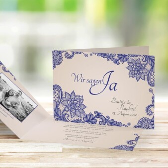 Einladungskarte Hochzeit "Wonderful" dunkelblau