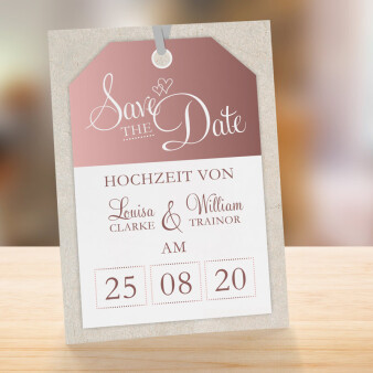 Save the Date Karte Hochzeit "First Class Ticket"