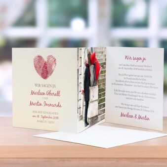 Einladungskarte Hochzeit Fingerabdrücke rot