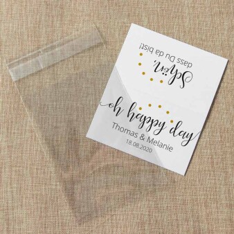 Gastgeschenk Tüte transparent mit Etikett Oh happy day